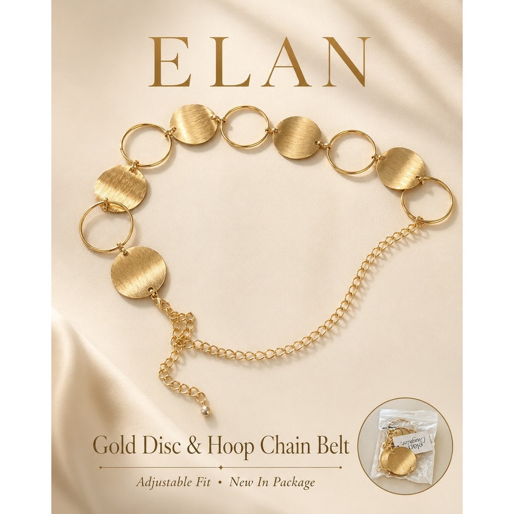Gold Disc Hoop Chain Belt Adjustable Boho Statement Belt NIP